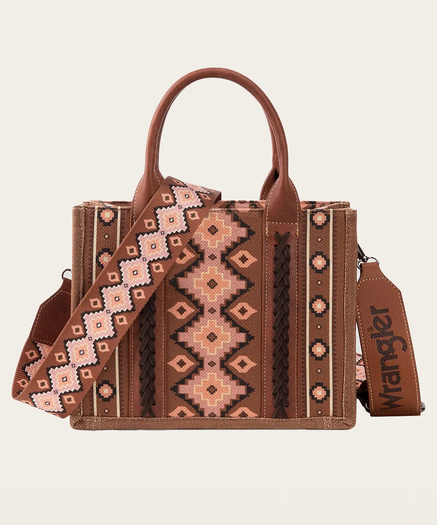Southwestern Print Cross Body Canvas Mini Tote in Dark Brown