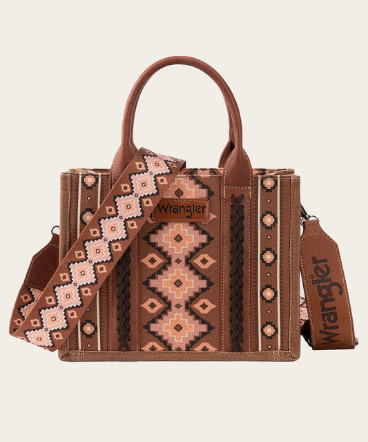 Southwestern Print Cross Body Canvas Mini Tote in Dark Brown