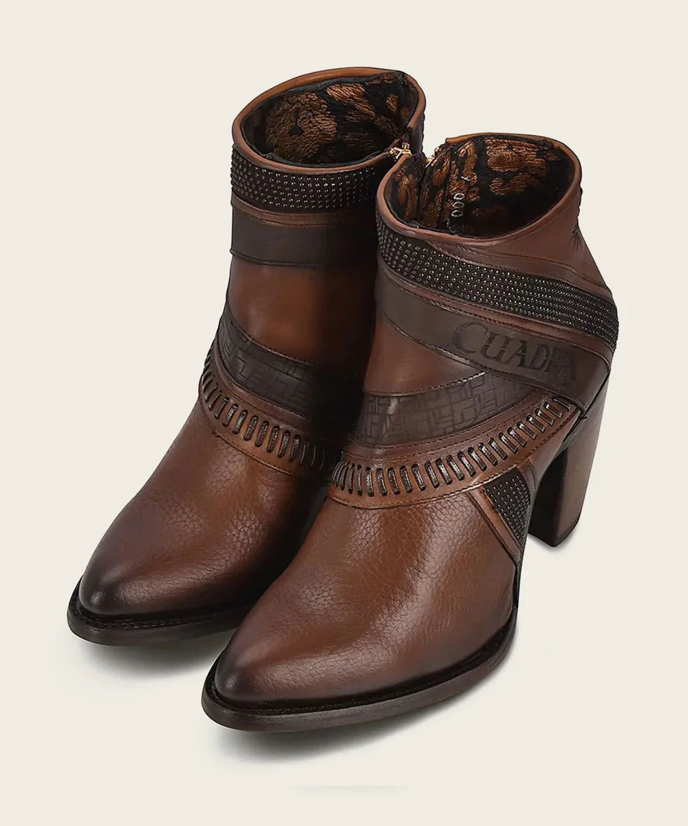 3F86RS Hand-Painted Brown Leather Ankle Bootie