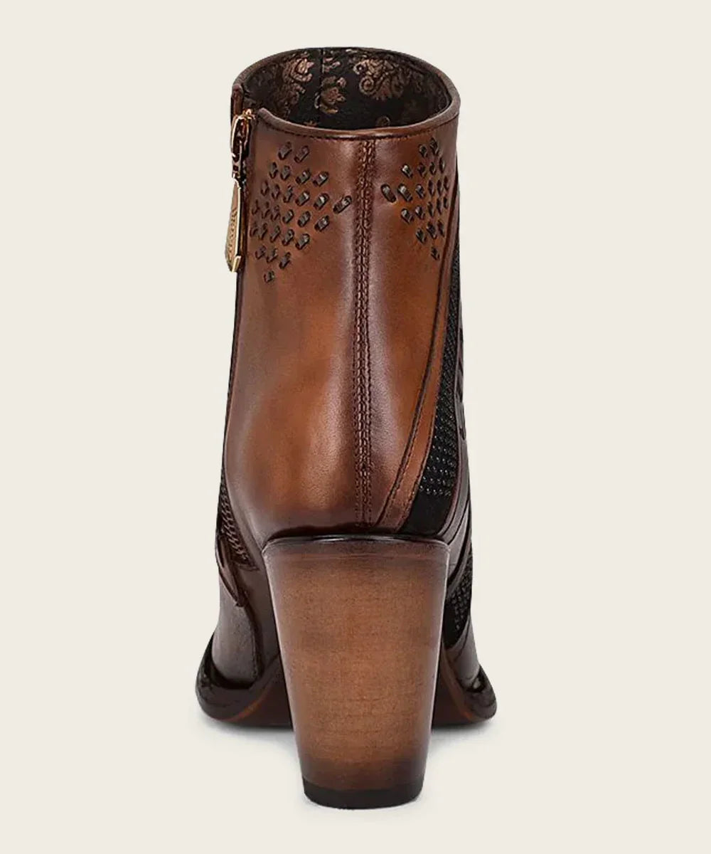 3F86RS Hand-Painted Brown Leather Ankle Bootie