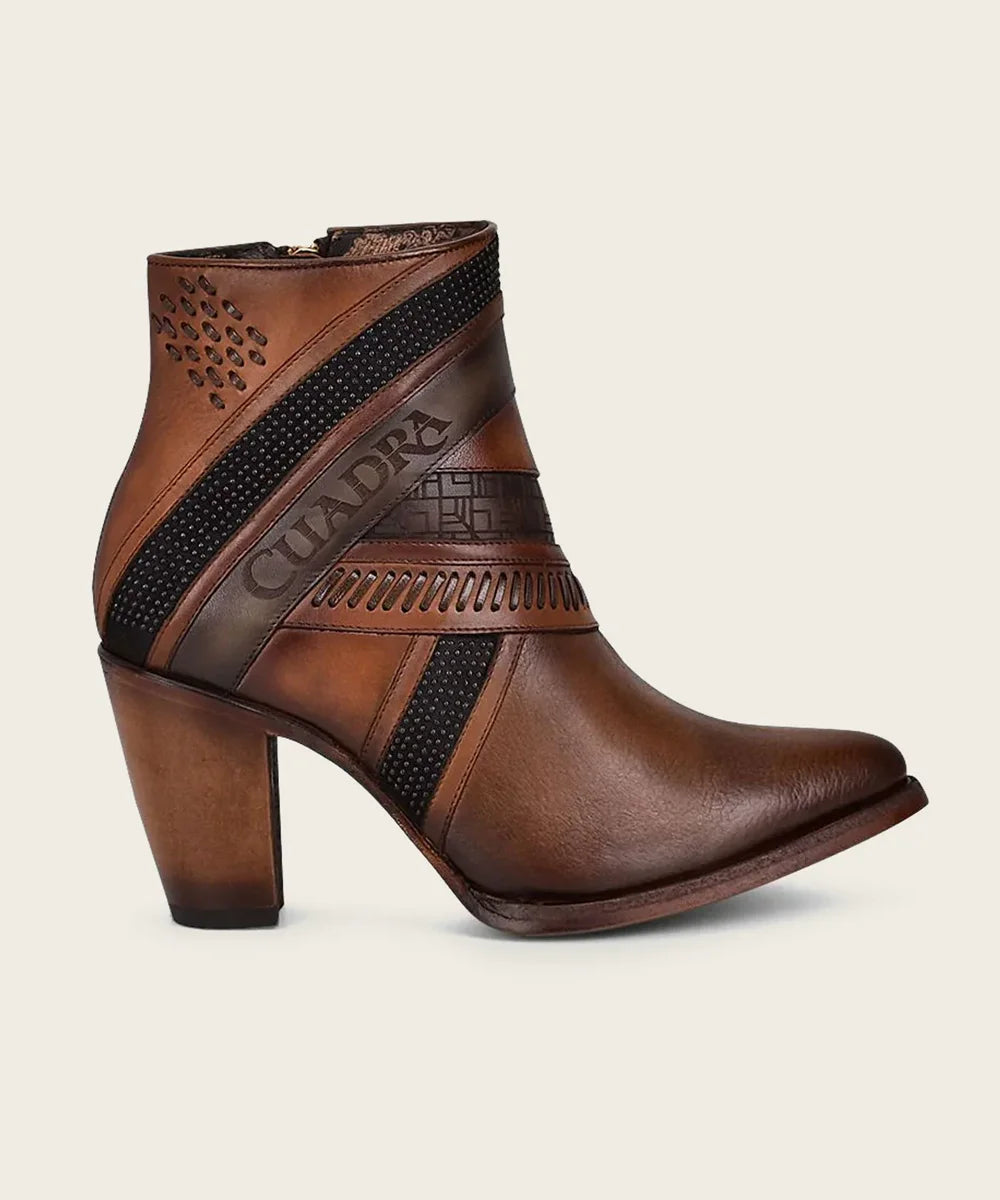 3F86RS Hand-Painted Brown Leather Ankle Bootie