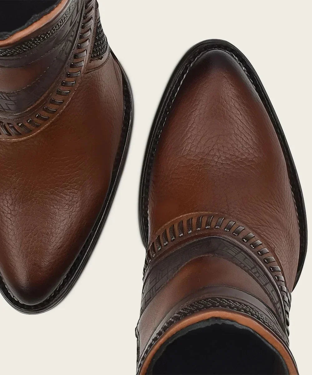 3F86RS Hand-Painted Brown Leather Ankle Bootie
